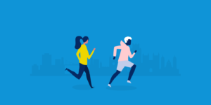 limber illustration people running city